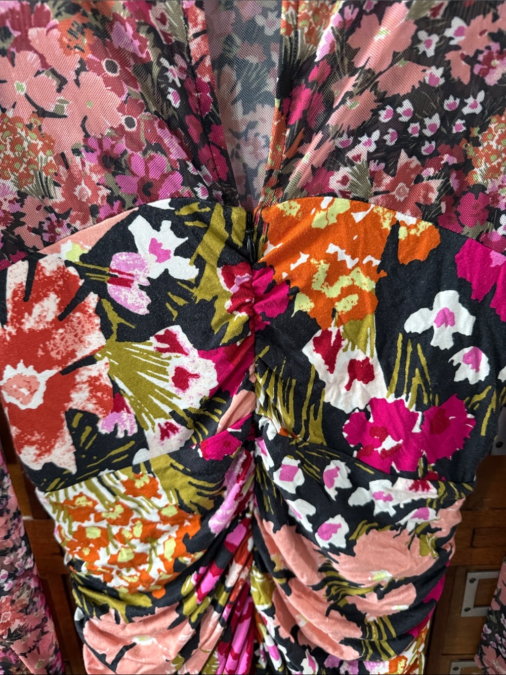 By Anthropologie Long Sleeve Halter Neck Mesh Midi Floral Dress Size Large - Picture 7 of 10